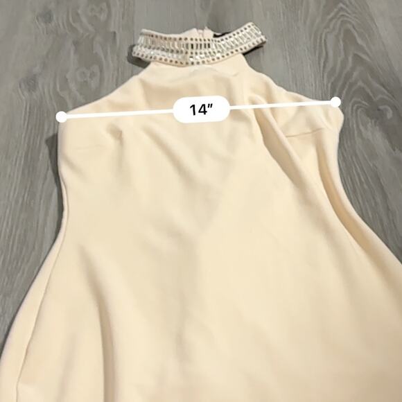 Lulus Beige Cream Sleeveless Embellished Jeweled Mock Neck‎ Mini Dress Size M - Picture 7 of 9